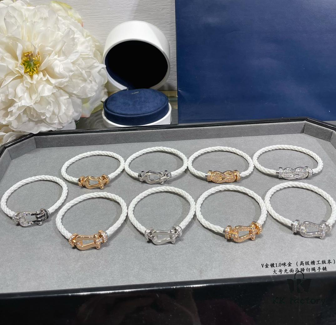 Fred Large Smooth Horseshoe White Rope Bracelet – Luxury Fashion, Exquisite Craftsmanship, High-End Custom Design with Thickened 18K Gold Plated Finish, Precision Micro-Pave, Must-Have Accessory for Influencers and Style Enthusiasts