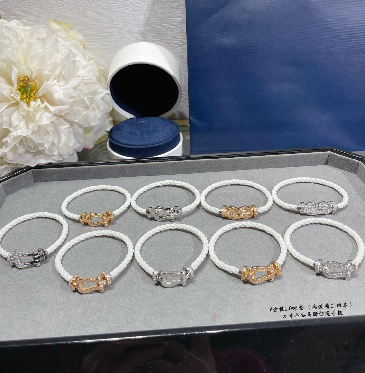 Fred Large Half-Diamond Horseshoe White Rope Bracelet – Luxury Fashion Exquisite Design, High-End Customized Thickened 18K Gold Plated Craftsmanship, Precision Micro-Inlay, Must-Have Item for Influencers and Style Enthusiasts