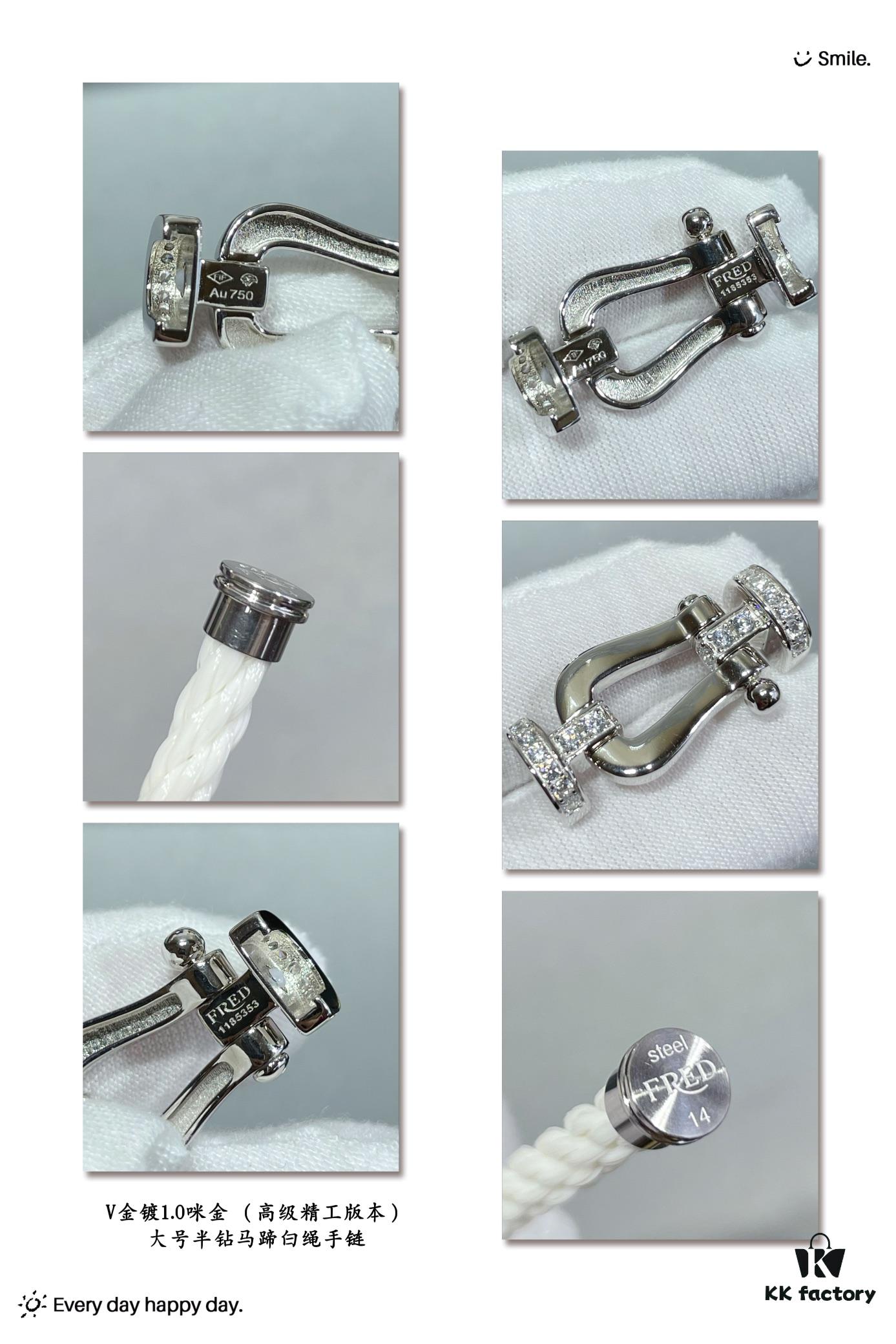 Fred Large Half-Diamond Horseshoe White Rope Bracelet – Luxury Fashion Exquisite Design, High-End Customized Thickened 18K Gold Plated Craftsmanship, Precision Micro-Inlay, Must-Have Item for Influencers and Style Enthusiasts