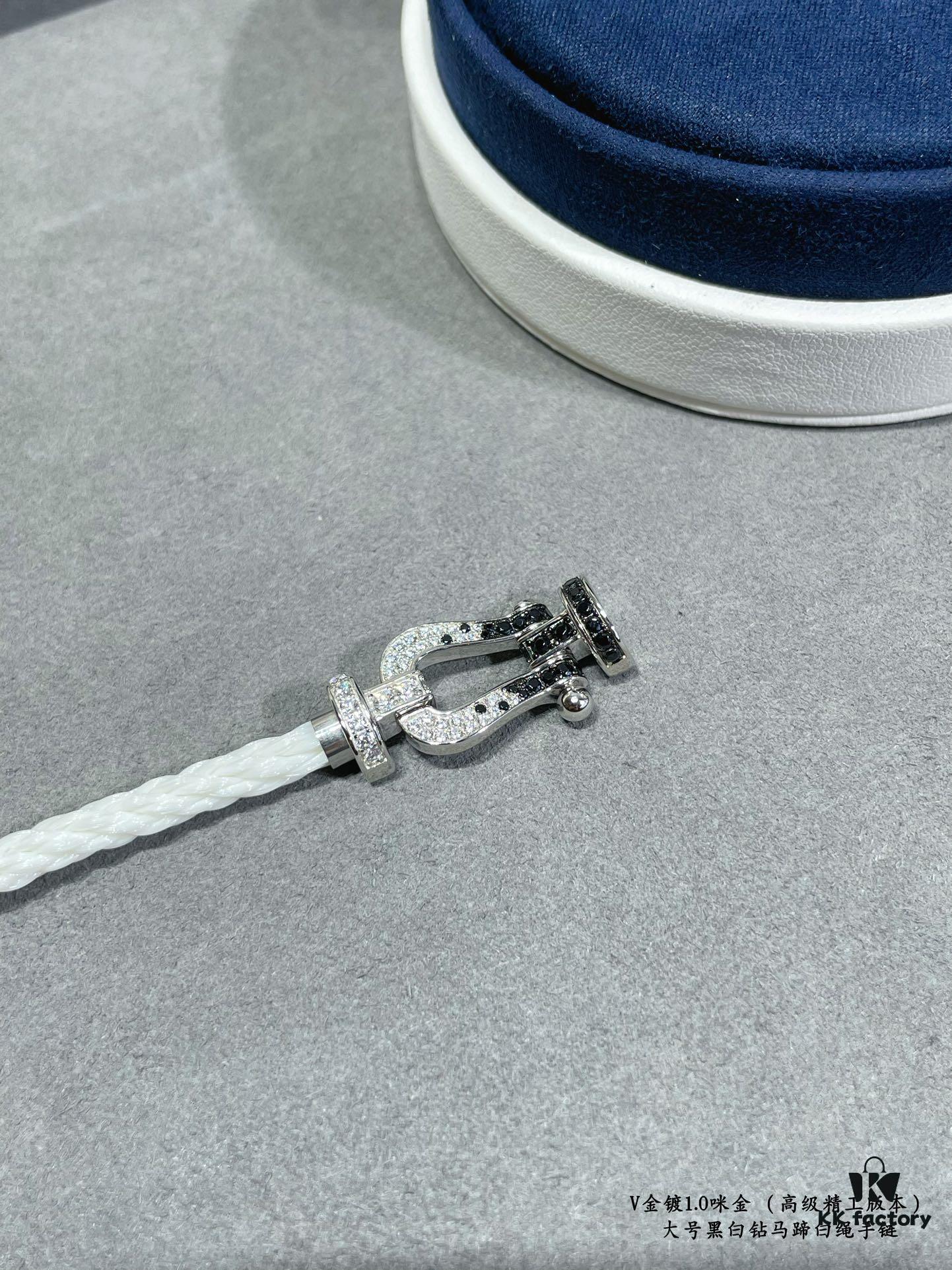 Fred Large Black and White Diamond Horseshoe White Rope Bracelet - Luxury Fashion Exquisite Craftsmanship