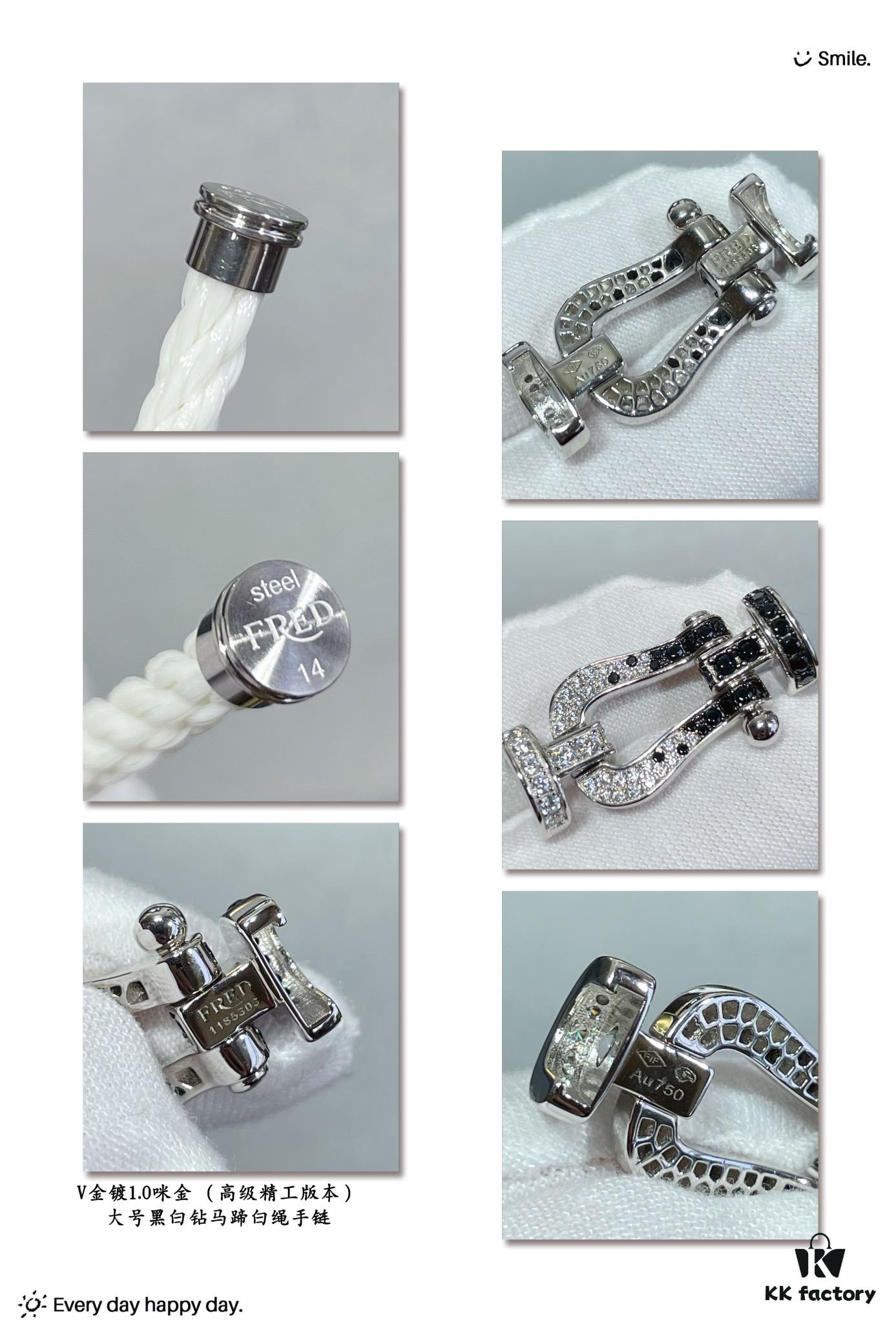 Fred Large Black and White Diamond Horseshoe White Rope Bracelet - Luxury Fashion Exquisite Craftsmanship