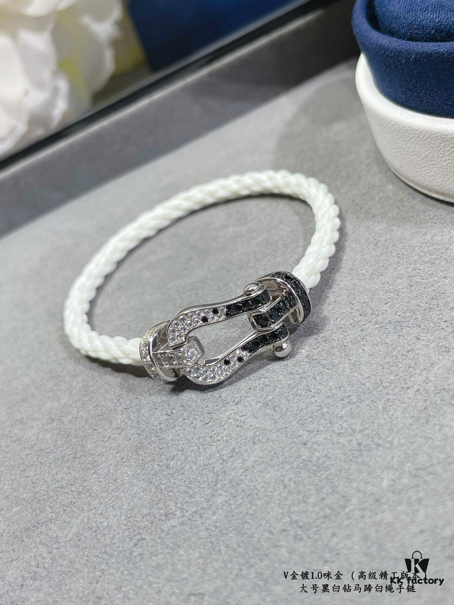 Fred Large Black and White Diamond Horseshoe White Rope Bracelet - Luxury Fashion Exquisite Craftsmanship