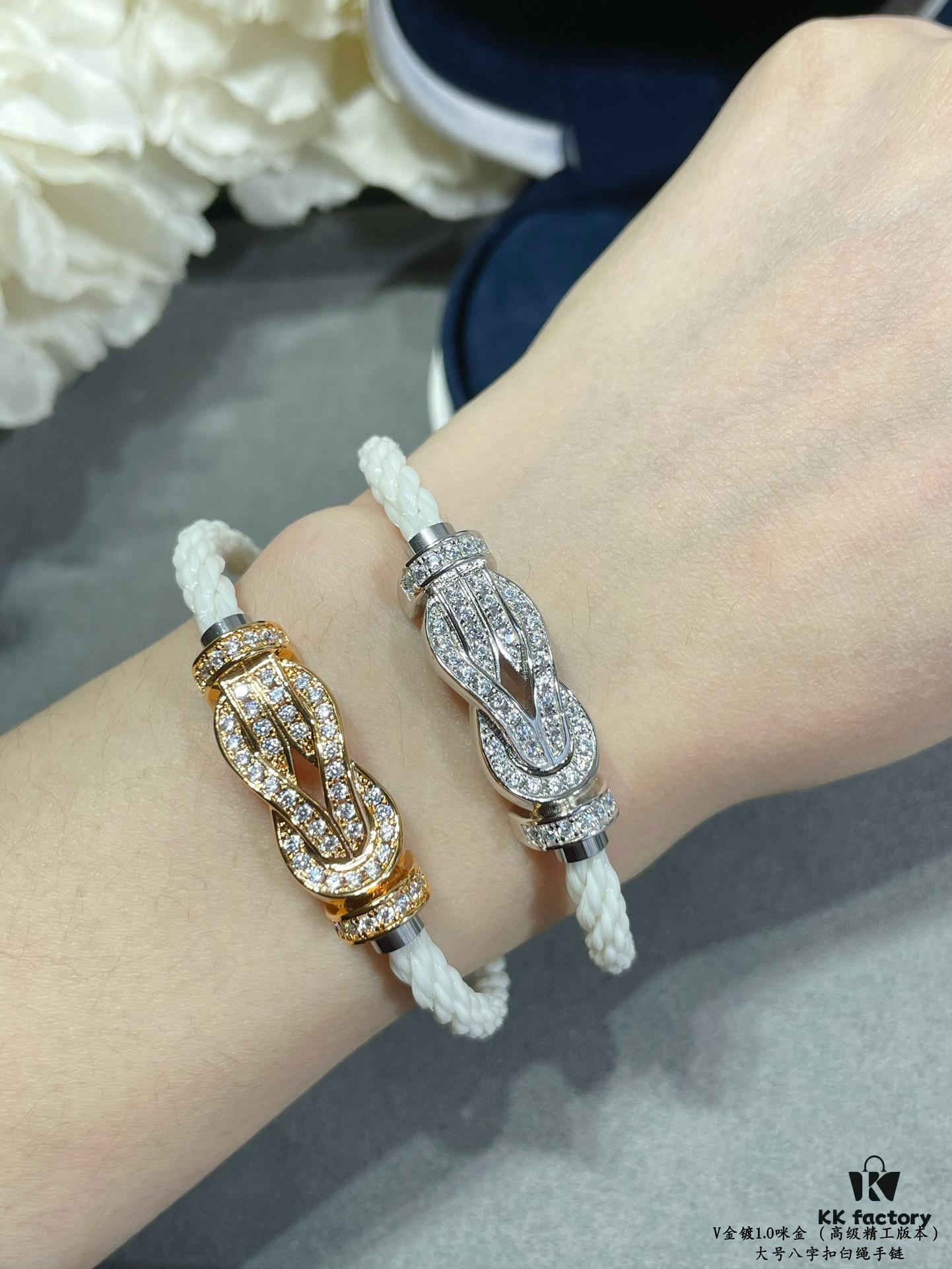 Fred Large Full Diamond Infinity Knot White Rope Bracelet – Luxury Fashion Elegant Design, High-End Custom Jewelry with Thick 18K Gold Plated Finish, Precision Micro-Pave, Must-Have Item for Influencers and Style Enthusiasts