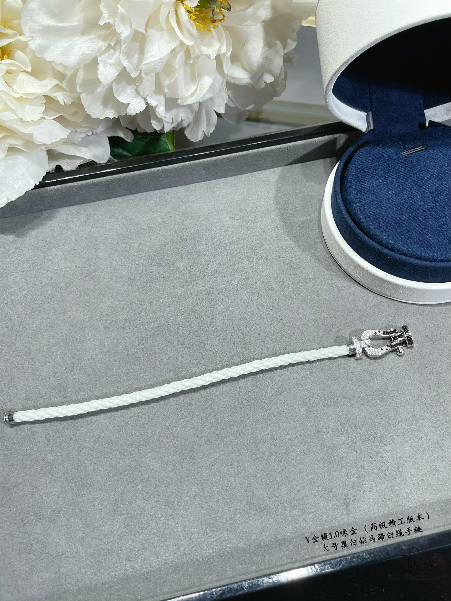 Fred Large Black and White Diamond Horseshoe White Rope Bracelet - Luxury Fashion Exquisite Craftsmanship