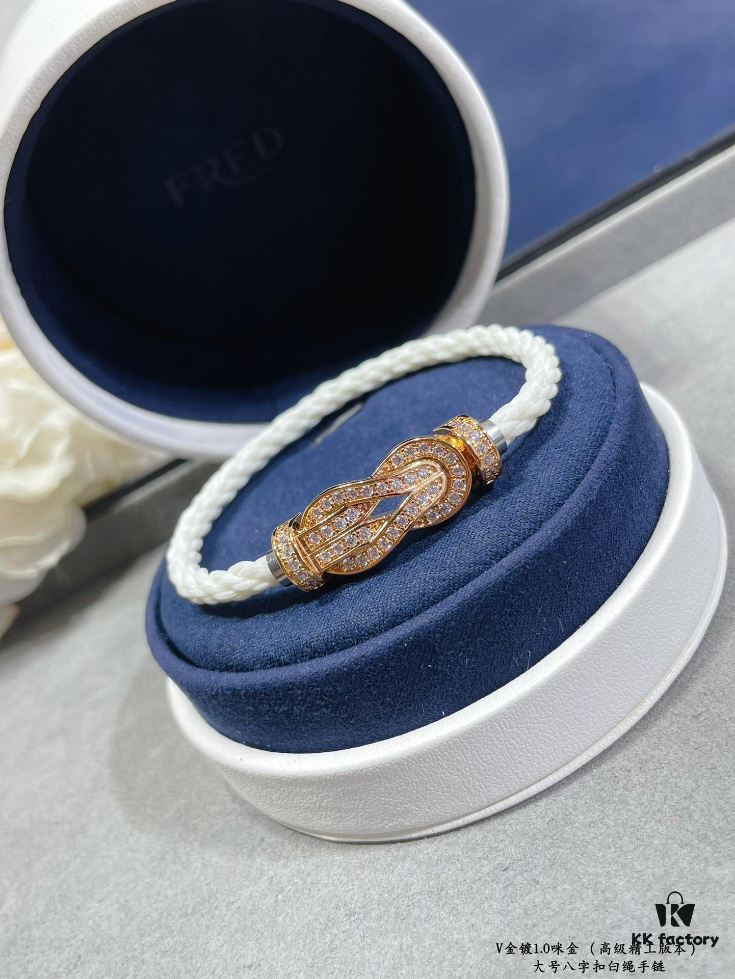 Fred Large Full Diamond Infinity Knot White Rope Bracelet – Luxury Fashion Elegant Design, High-End Custom Jewelry with Thick 18K Gold Plated Finish, Precision Micro-Pave, Must-Have Item for Influencers and Style Enthusiasts