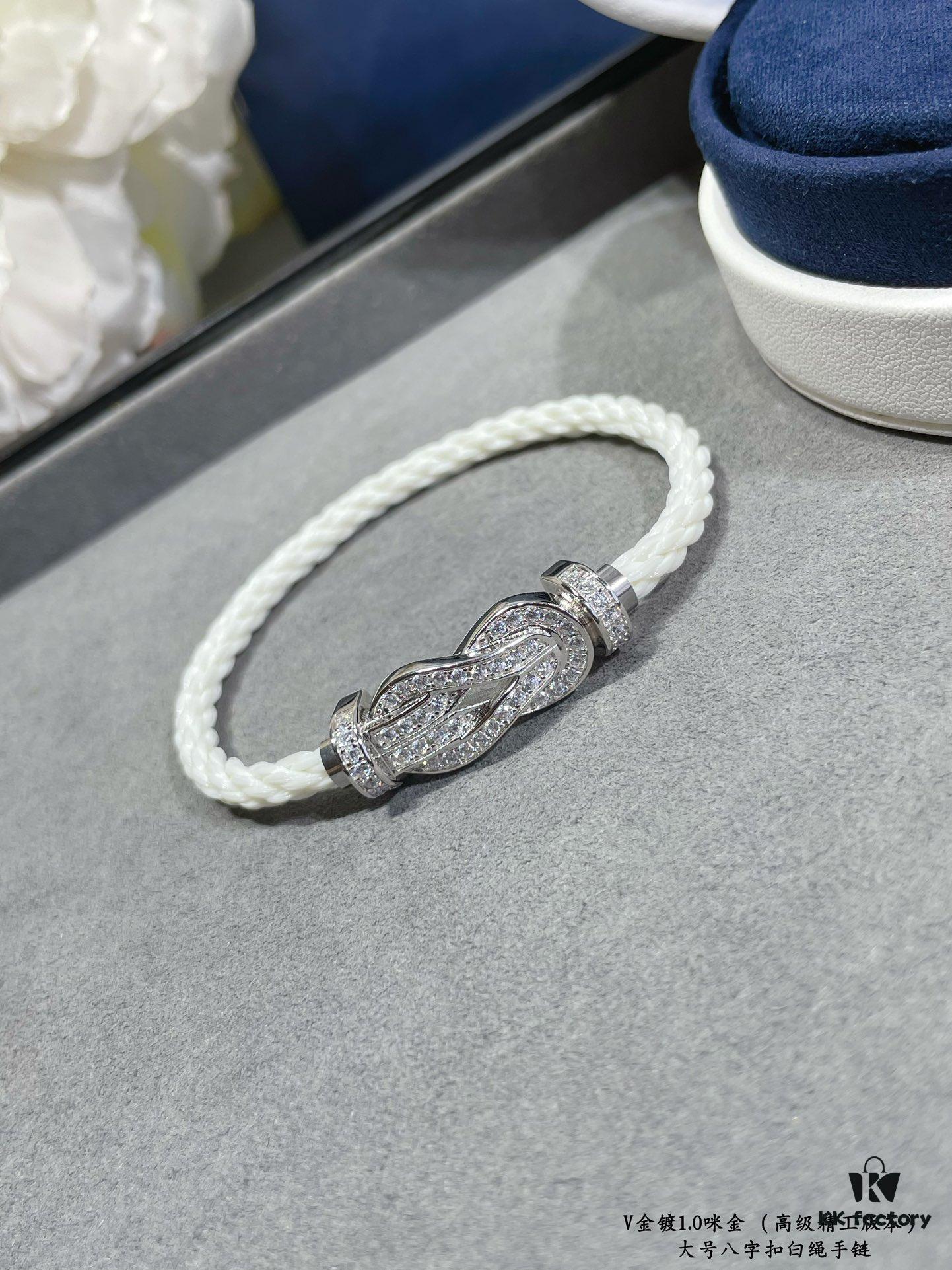 Fred Large Full Diamond Infinity Knot White Rope Bracelet – Luxury Fashion Elegant Design, High-End Custom Jewelry with Thick 18K Gold Plated Finish, Precision Micro-Pave, Must-Have Item for Influencers and Style Enthusiasts