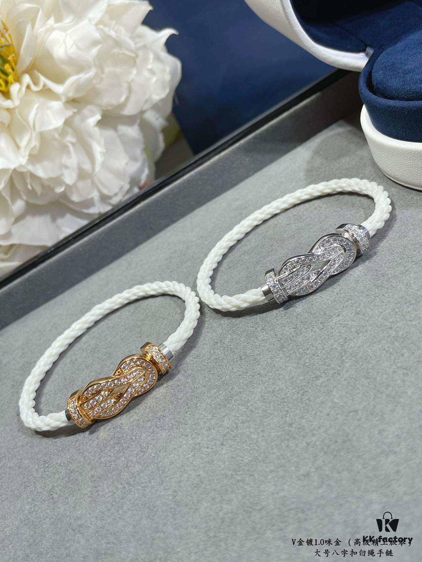 Fred Large Full Diamond Infinity Knot White Rope Bracelet – Luxury Fashion Elegant Design, High-End Custom Jewelry with Thick 18K Gold Plated Finish, Precision Micro-Pave, Must-Have Item for Influencers and Style Enthusiasts