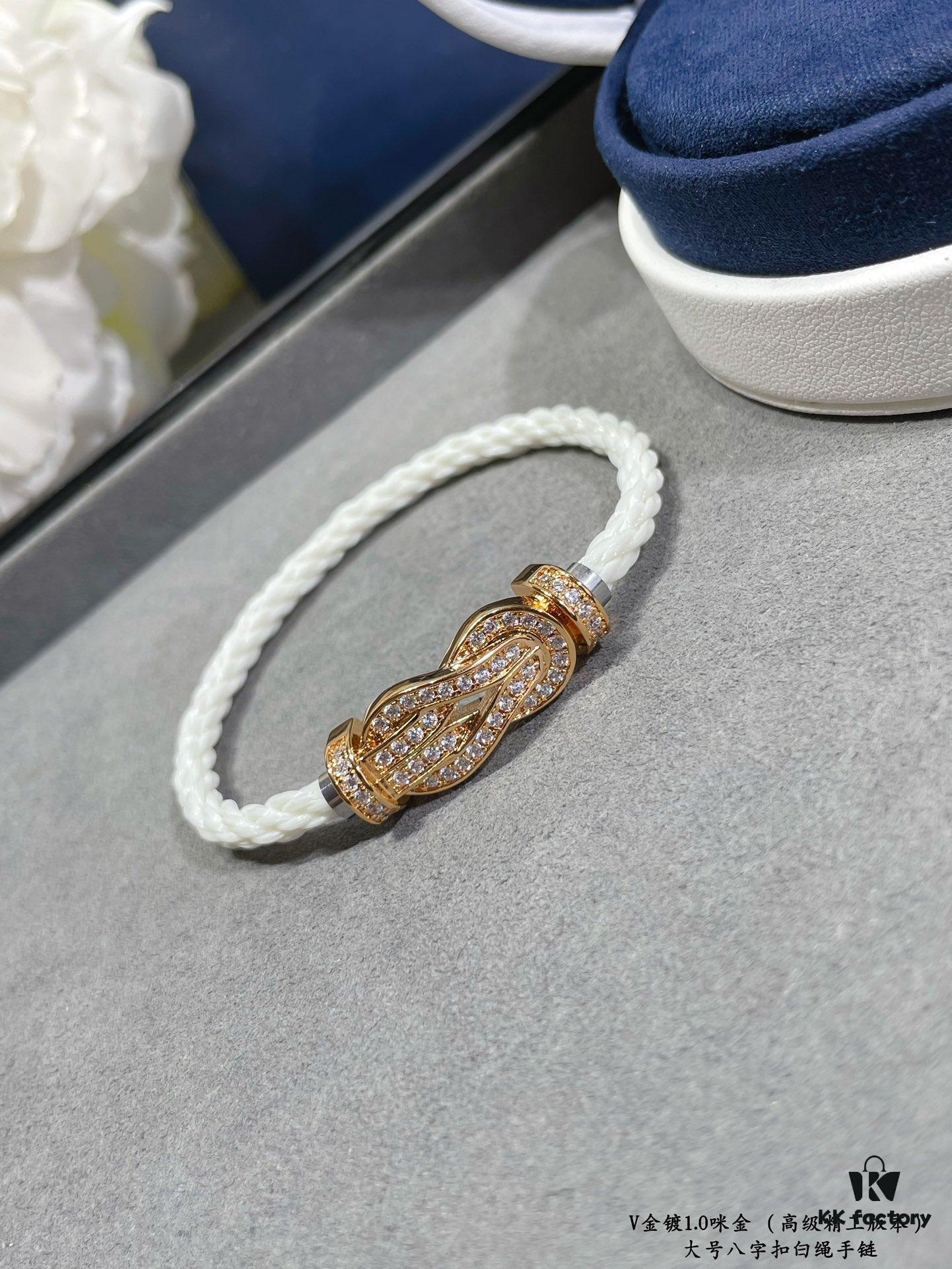 Fred Large Full Diamond Infinity Knot White Rope Bracelet – Luxury Fashion Elegant Design, High-End Custom Jewelry with Thick 18K Gold Plated Finish, Precision Micro-Pave, Must-Have Item for Influencers and Style Enthusiasts