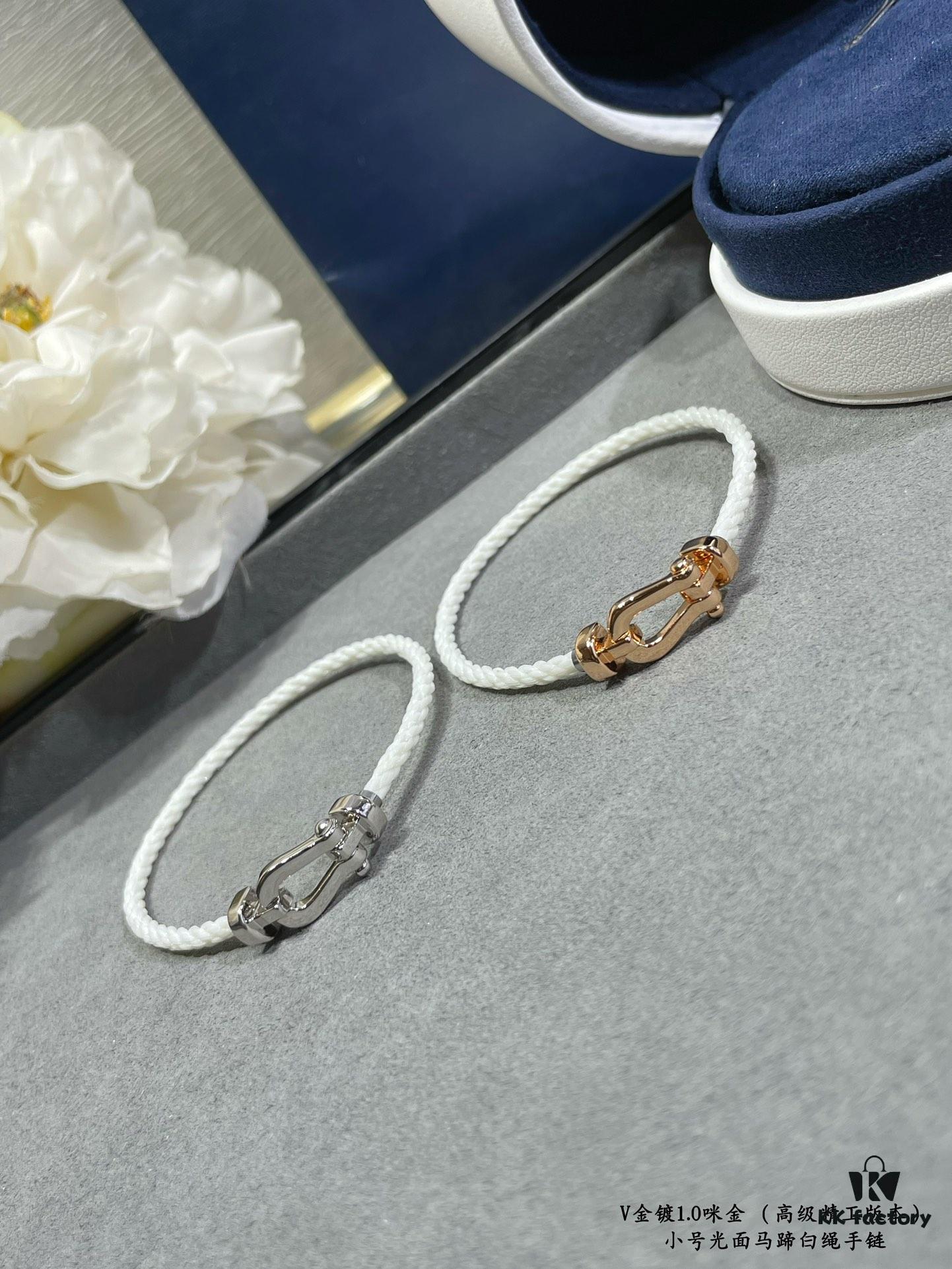 FRED Junior Cable Matte White Rope Bracelet - Luxury Fashion Elegant Design, High-End Customized 18K Gold Plated Thickened Craftsmanship, Micro-Pave, Must-Have Accessory for Influencers and Style Seekers