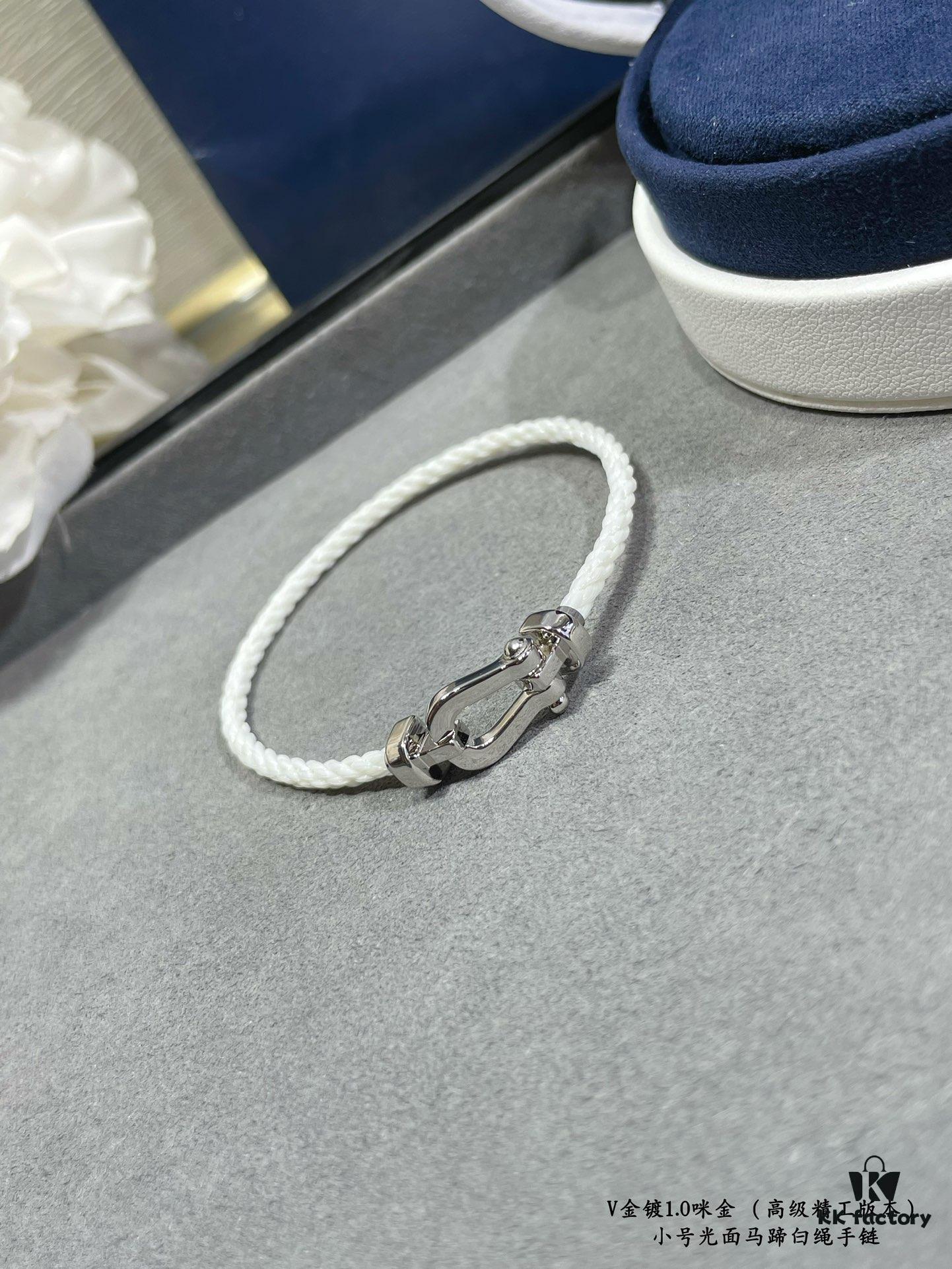 FRED Junior Cable Matte White Rope Bracelet - Luxury Fashion Elegant Design, High-End Customized 18K Gold Plated Thickened Craftsmanship, Micro-Pave, Must-Have Accessory for Influencers and Style Seekers