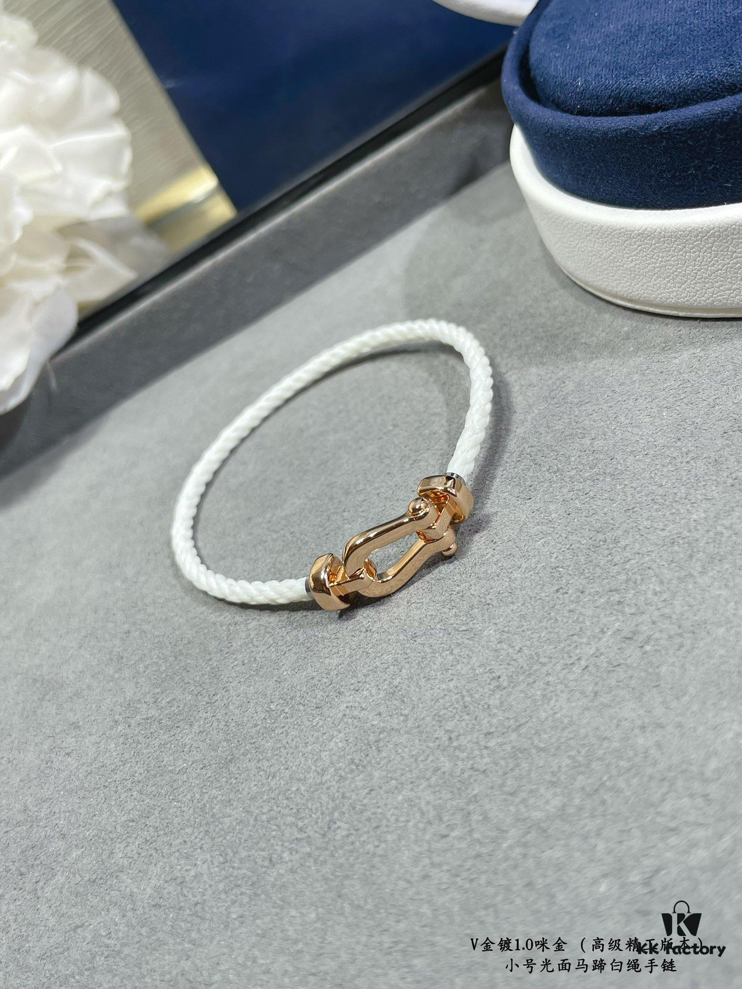 FRED Junior Cable Matte White Rope Bracelet - Luxury Fashion Elegant Design, High-End Customized 18K Gold Plated Thickened Craftsmanship, Micro-Pave, Must-Have Accessory for Influencers and Style Seekers