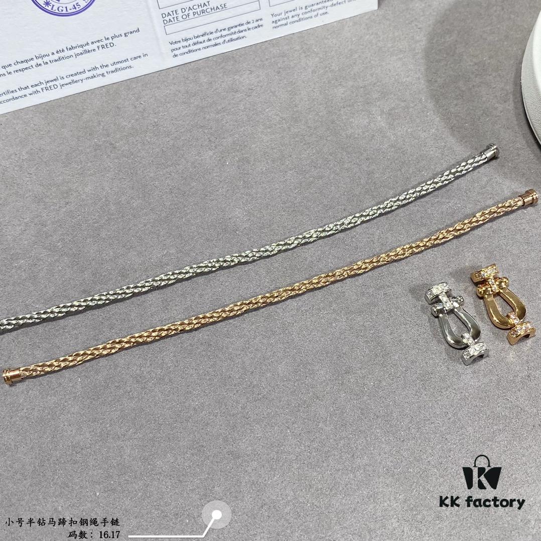 FRED-inspired Small Half-Diamond Horseshoe Steel Rope Bracelet, Luxury Fashion Exquisite Craftsmanship, Thickened 18K Gold Plated, Micro-Pave Design, Must-Have Item for Trendsetters and Fashion Enthusiasts