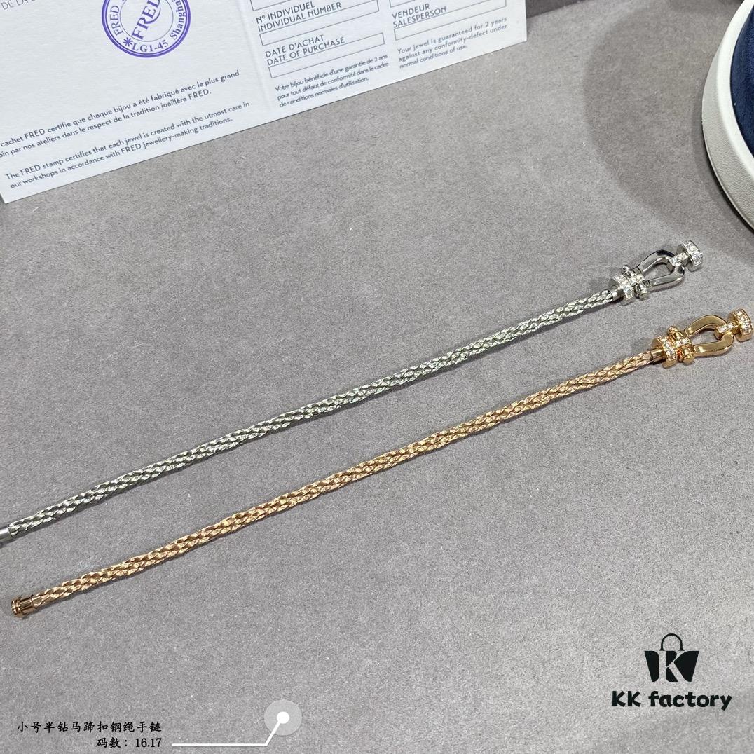 FRED-inspired Small Half-Diamond Horseshoe Steel Rope Bracelet, Luxury Fashion Exquisite Craftsmanship, Thickened 18K Gold Plated, Micro-Pave Design, Must-Have Item for Trendsetters and Fashion Enthusiasts