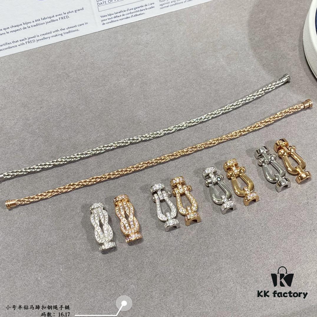 FRED-inspired Small Half-Diamond Horseshoe Steel Rope Bracelet, Luxury Fashion Exquisite Craftsmanship, Thickened 18K Gold Plated, Micro-Pave Design, Must-Have Item for Trendsetters and Fashion Enthusiasts