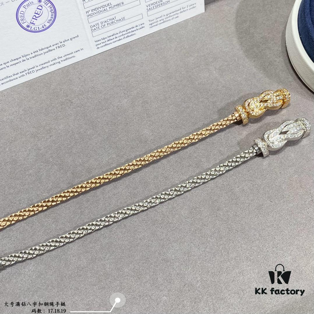 Fred Large Full Diamond Infinity Clasp Steel Rope Bracelet – Luxury Fashion Exquisite High-End Custom Design, Thickened 18K Gold Plated Craftsmanship, Precision Micro-Pave, Must-Have Item for Influencers and Style Seekers