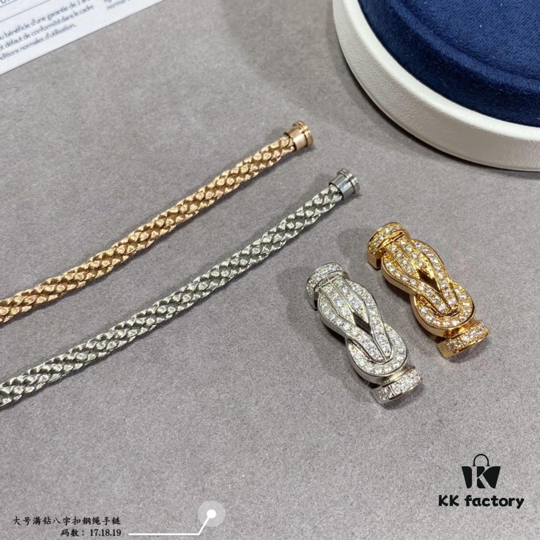 Fred Large Full Diamond Infinity Clasp Steel Rope Bracelet – Luxury Fashion Exquisite High-End Custom Design, Thickened 18K Gold Plated Craftsmanship, Precision Micro-Pave, Must-Have Item for Influencers and Style Seekers