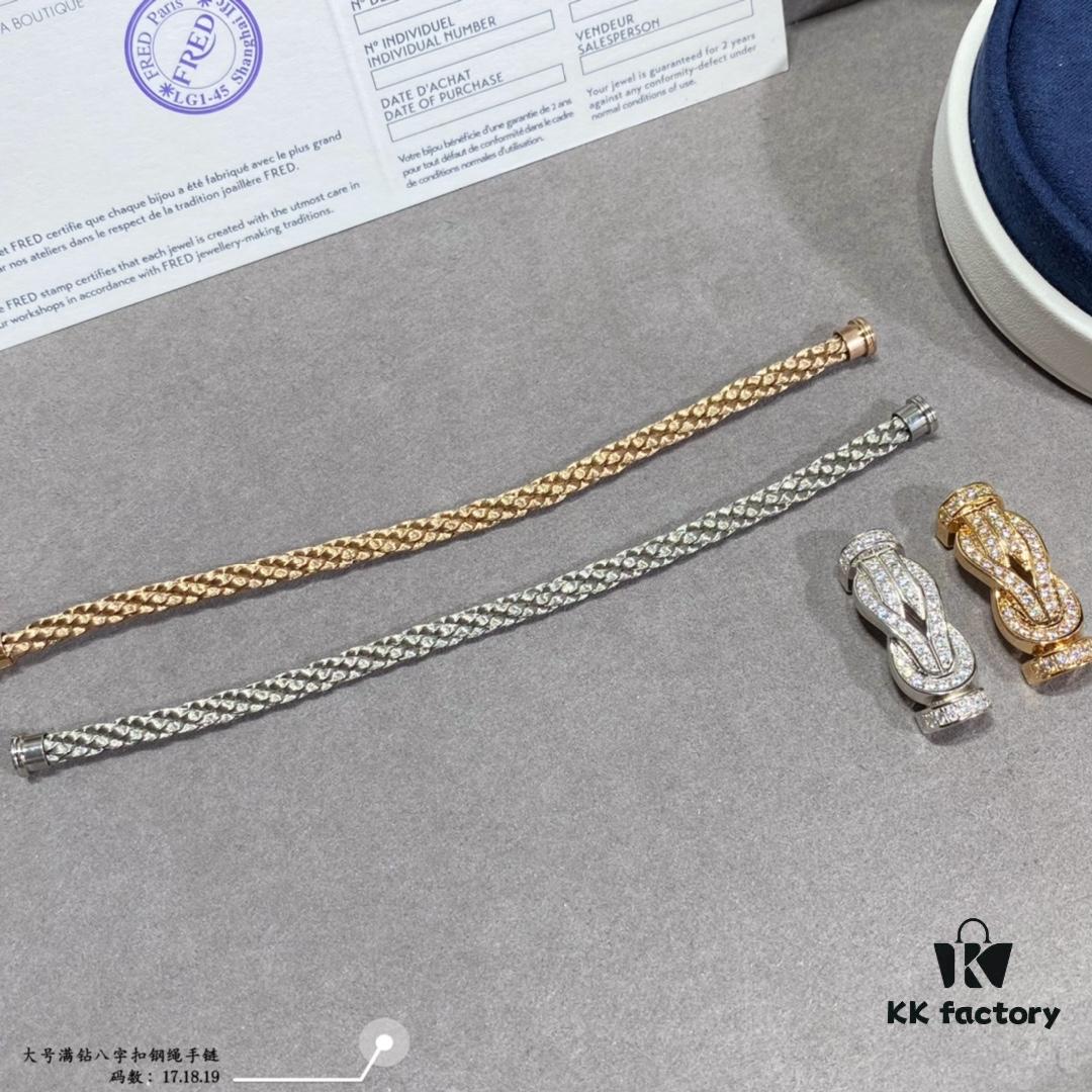 Fred Large Full Diamond Infinity Clasp Steel Rope Bracelet – Luxury Fashion Exquisite High-End Custom Design, Thickened 18K Gold Plated Craftsmanship, Precision Micro-Pave, Must-Have Item for Influencers and Style Seekers