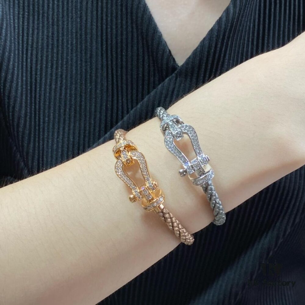 Fred Large Full Diamond Horsehoof Buckle Steel Rope Bracelet - Luxury Fashion Exquisite High-End Custom Design, Thickened 18K Gold Plated Craftsmanship, Precision Micro-Pave, Must-Have Item for Influencers and Style Enthusiasts