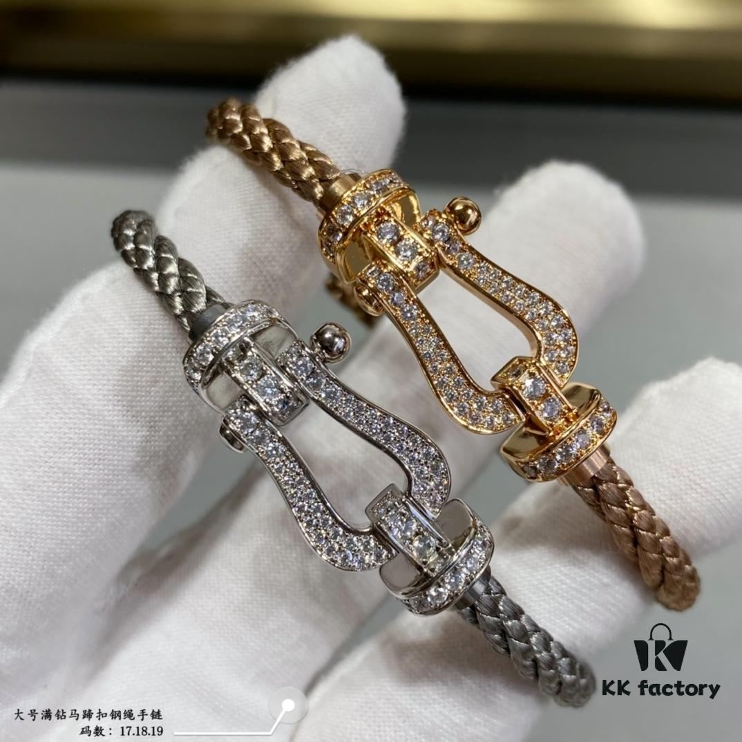 Fred Large Full Diamond Horsehoof Buckle Steel Rope Bracelet - Luxury Fashion Exquisite High-End Custom Design, Thickened 18K Gold Plated Craftsmanship, Precision Micro-Pave, Must-Have Item for Influencers and Style Enthusiasts