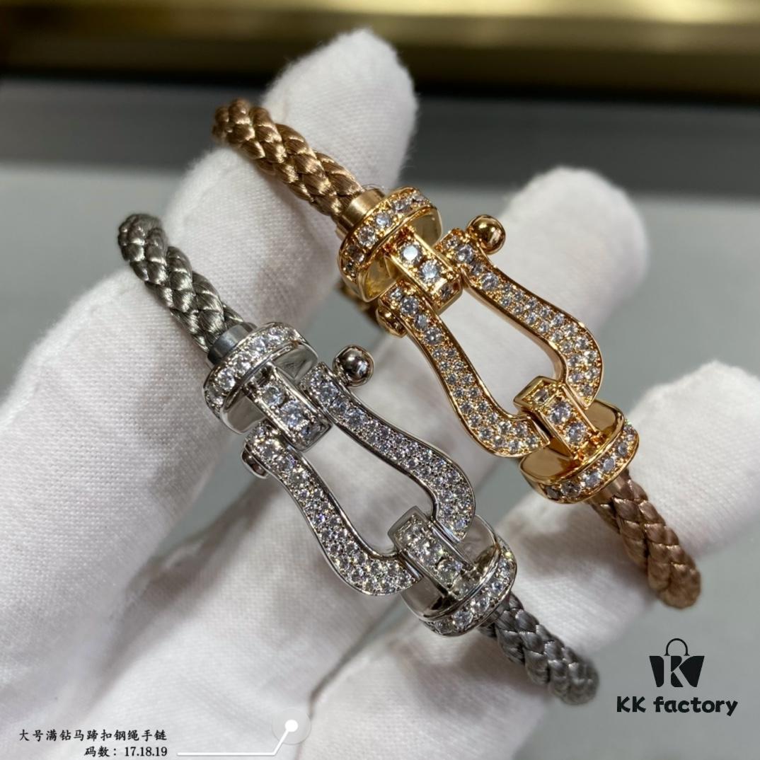 Fred Large Full Diamond Horsehoof Buckle Steel Rope Bracelet - Luxury Fashion Exquisite High-End Custom Design, Thickened 18K Gold Plated Craftsmanship, Precision Micro-Pave, Must-Have Item for Influencers and Style Enthusiasts