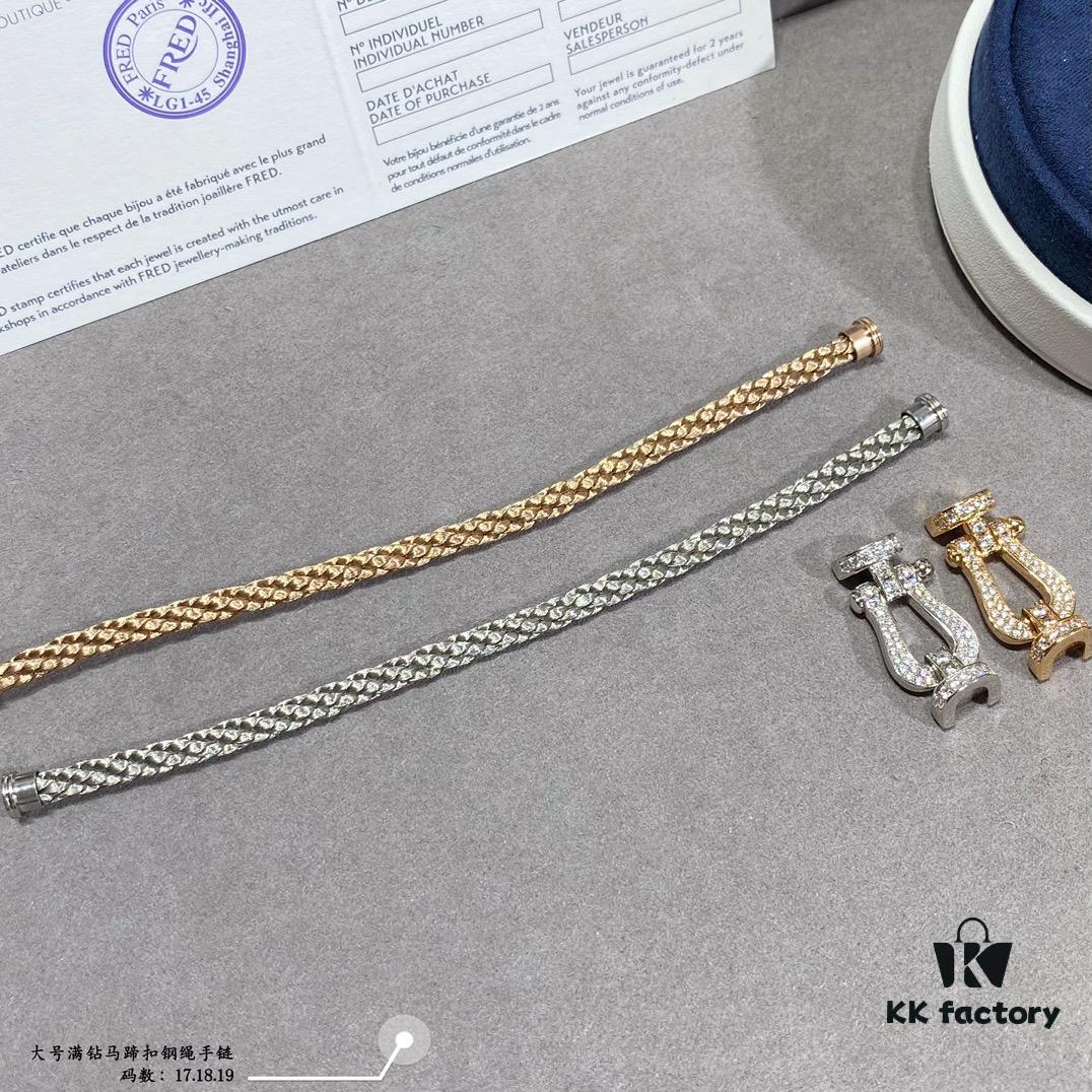 Fred Large Full Diamond Horsehoof Buckle Steel Rope Bracelet - Luxury Fashion Exquisite High-End Custom Design, Thickened 18K Gold Plated Craftsmanship, Precision Micro-Pave, Must-Have Item for Influencers and Style Enthusiasts