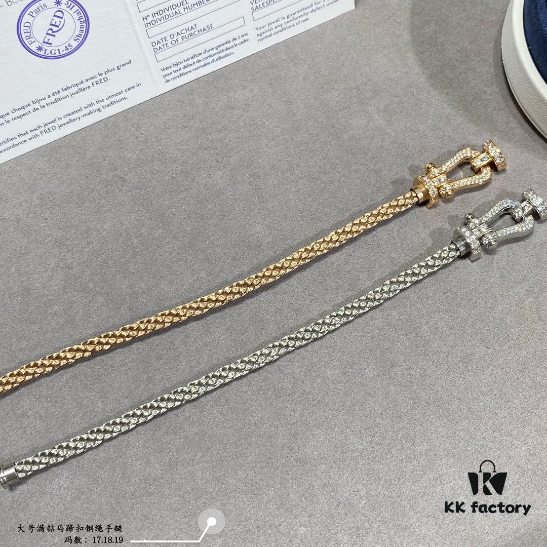 Fred Large Full Diamond Horsehoof Buckle Steel Rope Bracelet - Luxury Fashion Exquisite High-End Custom Design, Thickened 18K Gold Plated Craftsmanship, Precision Micro-Pave, Must-Have Item for Influencers and Style Enthusiasts