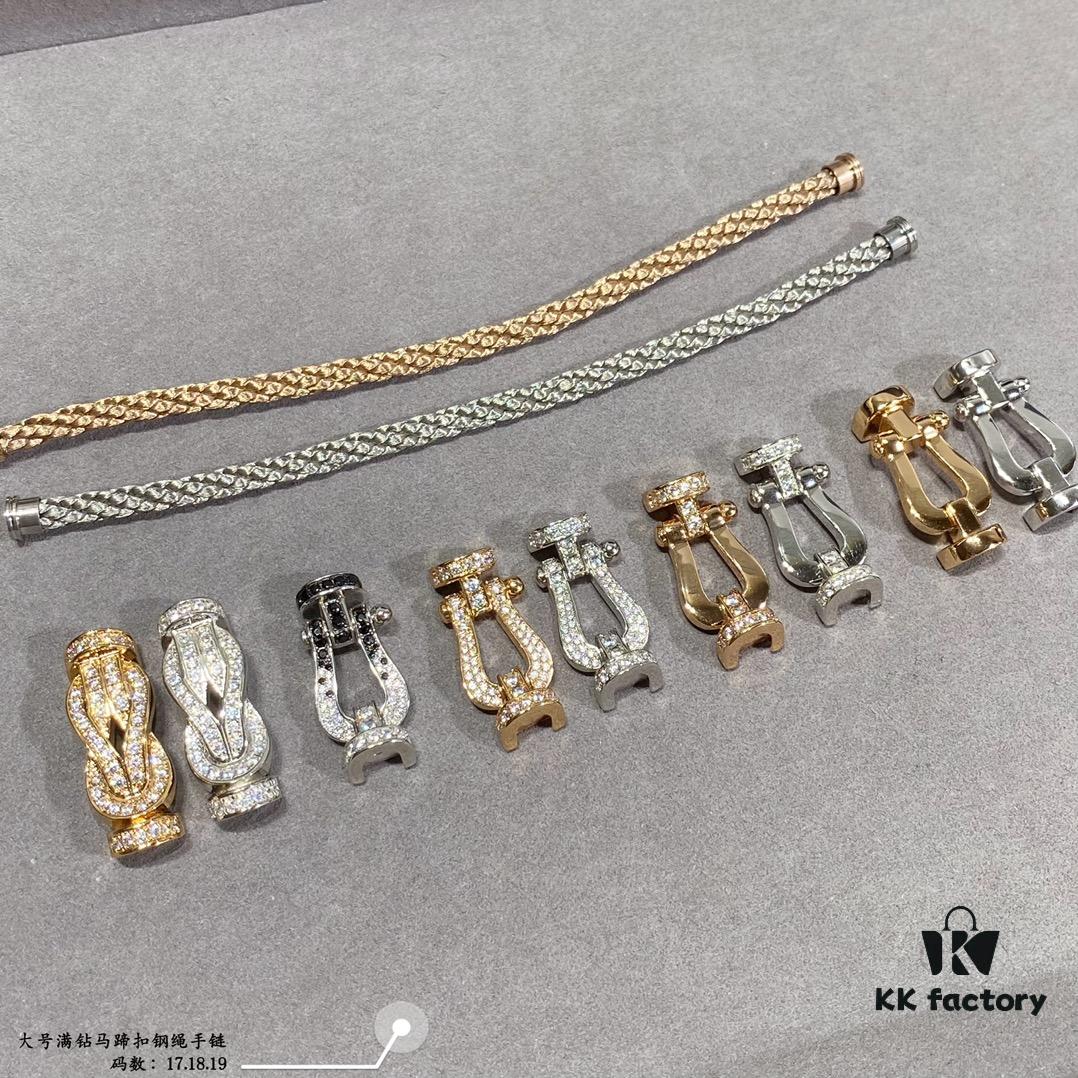 Fred Large Full Diamond Horsehoof Buckle Steel Rope Bracelet - Luxury Fashion Exquisite High-End Custom Design, Thickened 18K Gold Plated Craftsmanship, Precision Micro-Pave, Must-Have Item for Influencers and Style Enthusiasts