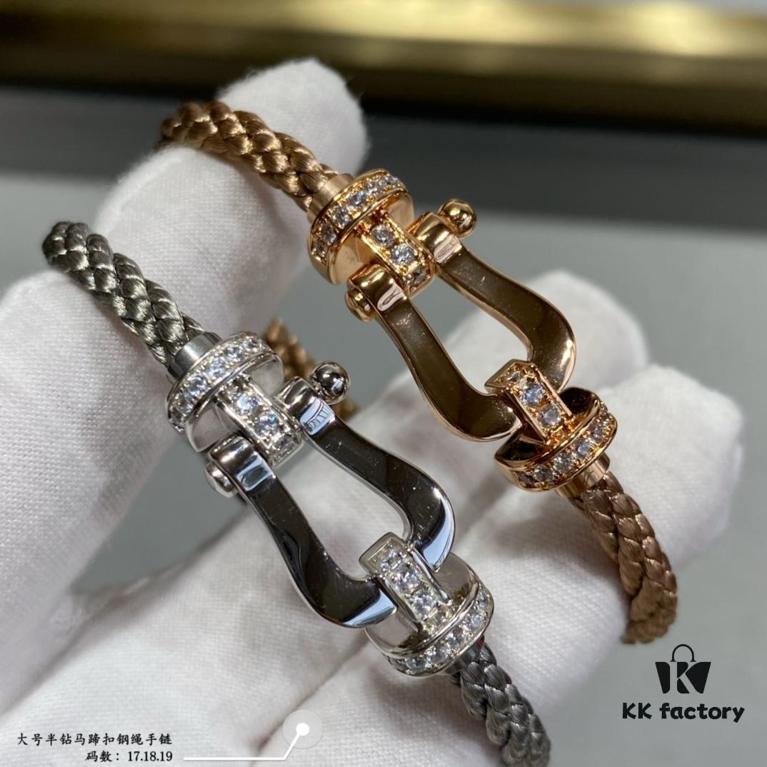 Fred Large Half-Diamond Horseshoe Buckle Steel Rope Bracelet - Luxury Fashion Exquisite High-End Custom Design with Thickened 18K Gold Plating, Precision Micro-Inlay, a Must-Have for Influencers and Style Enthusiasts