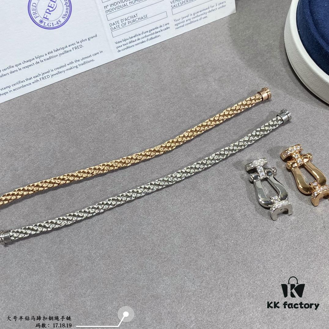 Fred Large Half-Diamond Horseshoe Buckle Steel Rope Bracelet - Luxury Fashion Exquisite High-End Custom Design with Thickened 18K Gold Plating, Precision Micro-Inlay, a Must-Have for Influencers and Style Enthusiasts