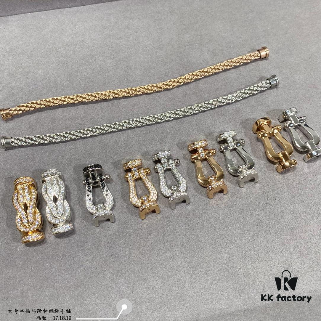 Fred Large Half-Diamond Horseshoe Buckle Steel Rope Bracelet - Luxury Fashion Exquisite High-End Custom Design with Thickened 18K Gold Plating, Precision Micro-Inlay, a Must-Have for Influencers and Style Enthusiasts