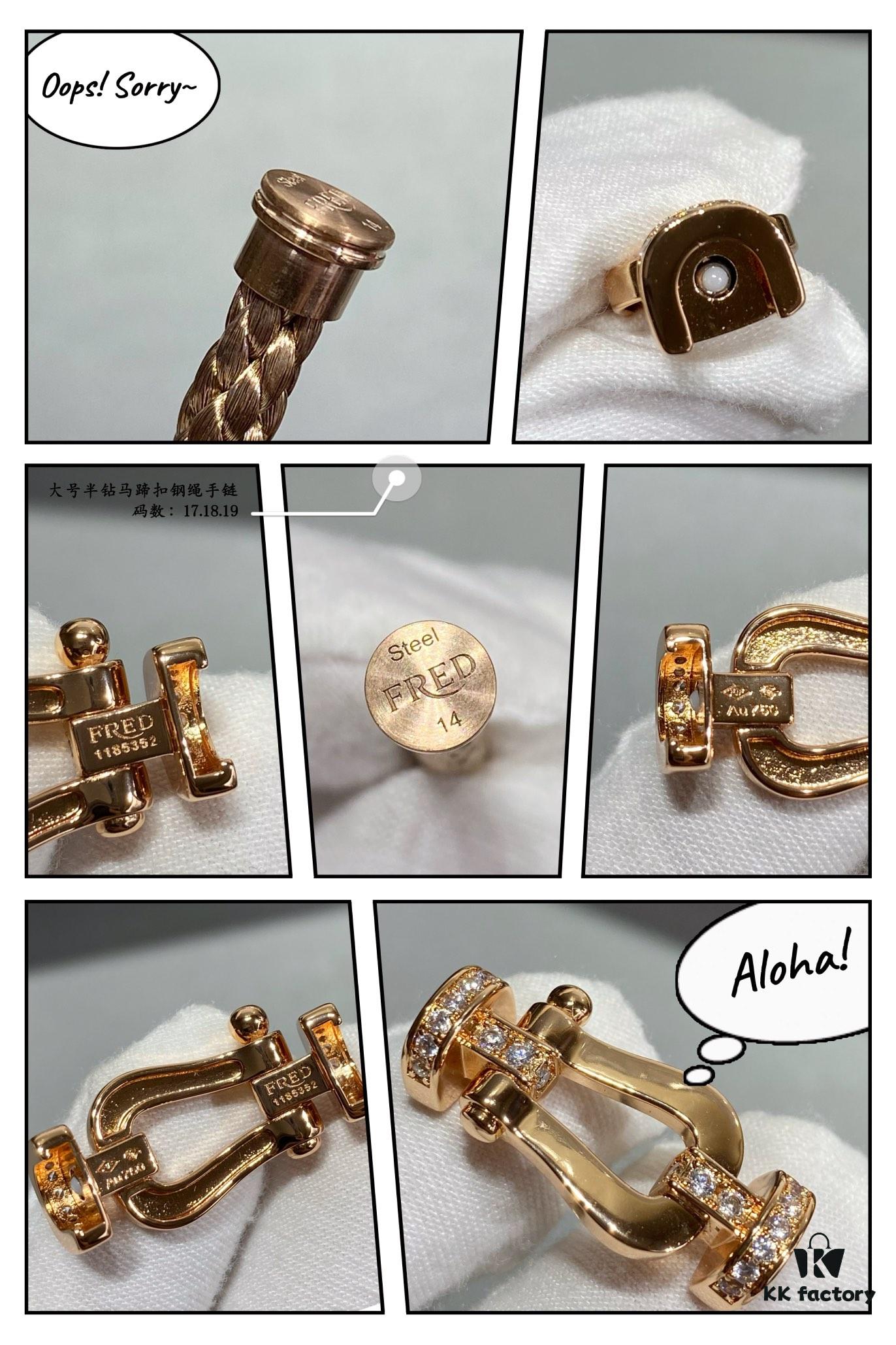 Fred Large Half-Diamond Horseshoe Buckle Steel Rope Bracelet - Luxury Fashion Exquisite High-End Custom Design with Thickened 18K Gold Plating, Precision Micro-Inlay, a Must-Have for Influencers and Style Enthusiasts