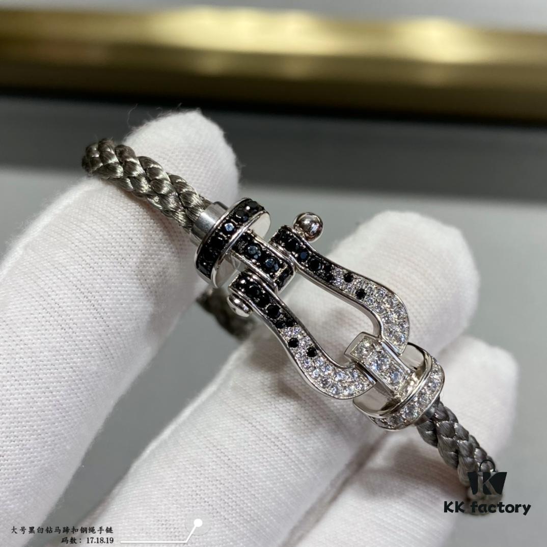 Fred Black and White Diamond Large Hoop Buckle Steel Rope Bracelet - Luxury Fashion Elegant Design, High-End Customized Thickened 18K Gold Plated Craftsmanship, Micro-Pave Workmanship, Must-Have Item for Influencers and Fashion Enthusiasts