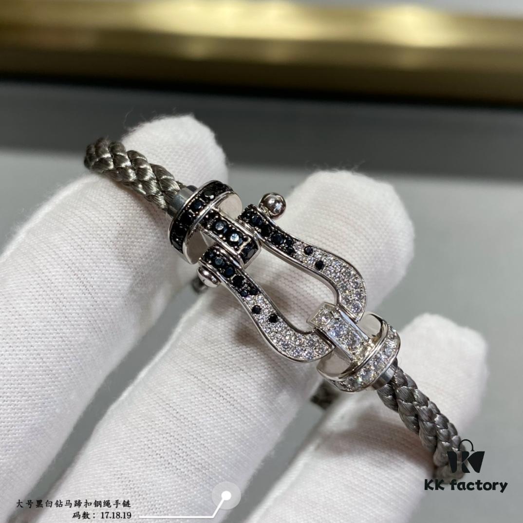 Fred Black and White Diamond Large Hoop Buckle Steel Rope Bracelet - Luxury Fashion Elegant Design, High-End Customized Thickened 18K Gold Plated Craftsmanship, Micro-Pave Workmanship, Must-Have Item for Influencers and Fashion Enthusiasts