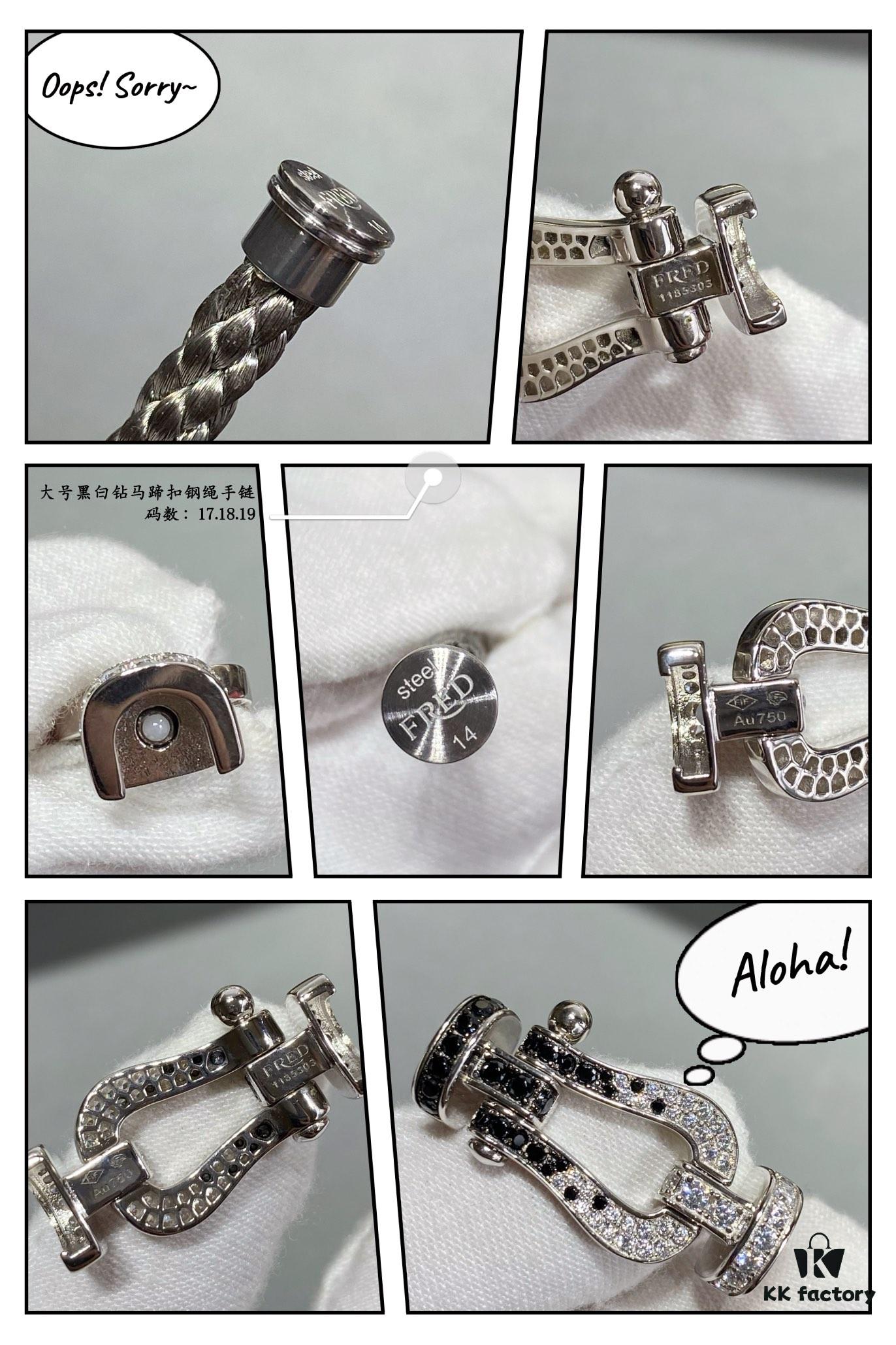 Fred Black and White Diamond Large Hoop Buckle Steel Rope Bracelet - Luxury Fashion Elegant Design, High-End Customized Thickened 18K Gold Plated Craftsmanship, Micro-Pave Workmanship, Must-Have Item for Influencers and Fashion Enthusiasts