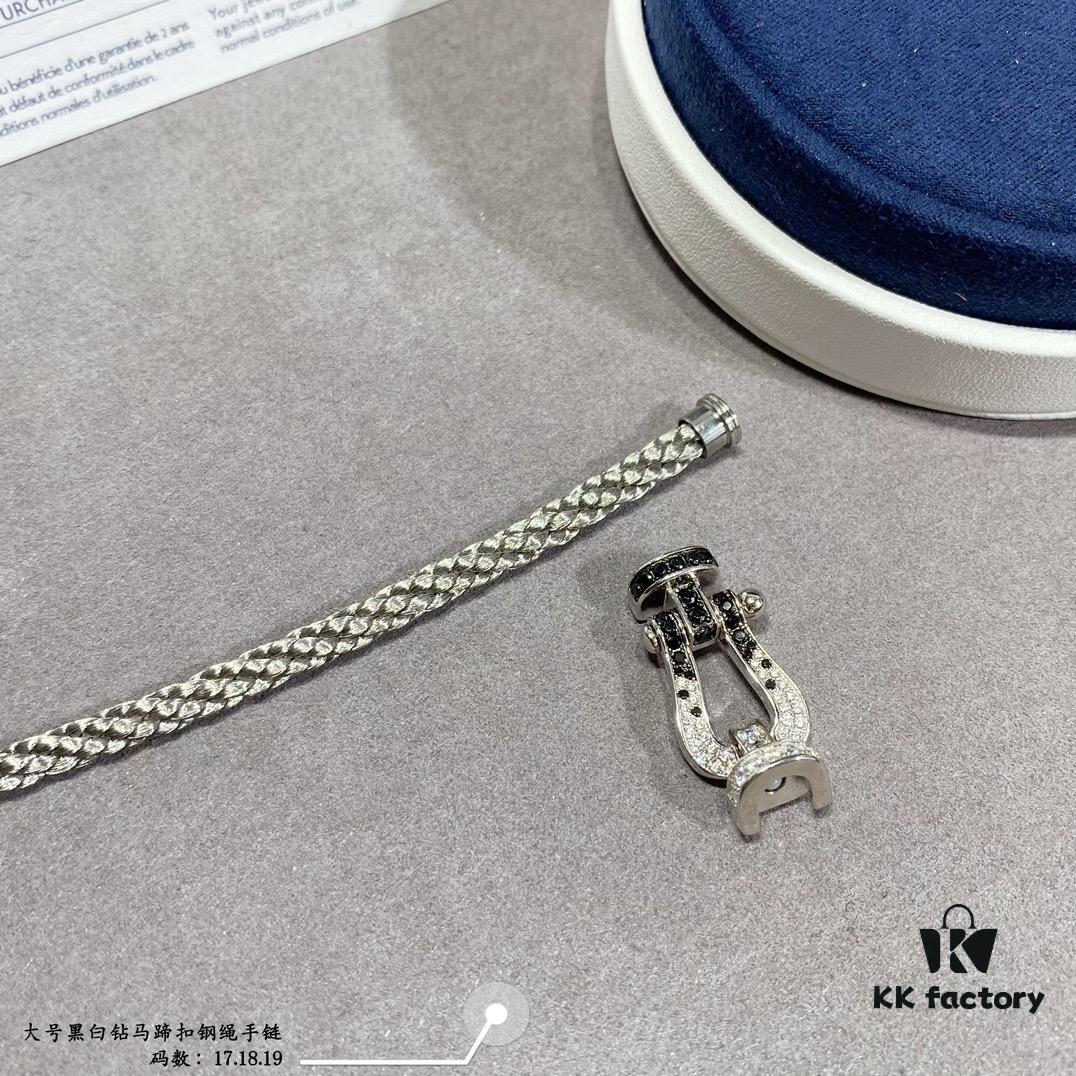 Fred Black and White Diamond Large Hoop Buckle Steel Rope Bracelet - Luxury Fashion Elegant Design, High-End Customized Thickened 18K Gold Plated Craftsmanship, Micro-Pave Workmanship, Must-Have Item for Influencers and Fashion Enthusiasts