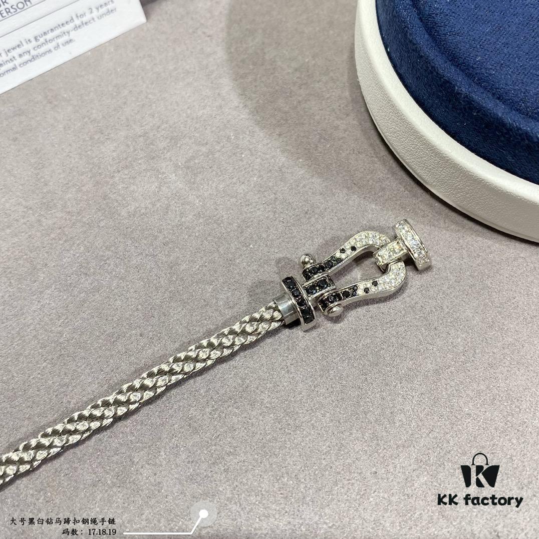 Fred Black and White Diamond Large Hoop Buckle Steel Rope Bracelet - Luxury Fashion Elegant Design, High-End Customized Thickened 18K Gold Plated Craftsmanship, Micro-Pave Workmanship, Must-Have Item for Influencers and Fashion Enthusiasts