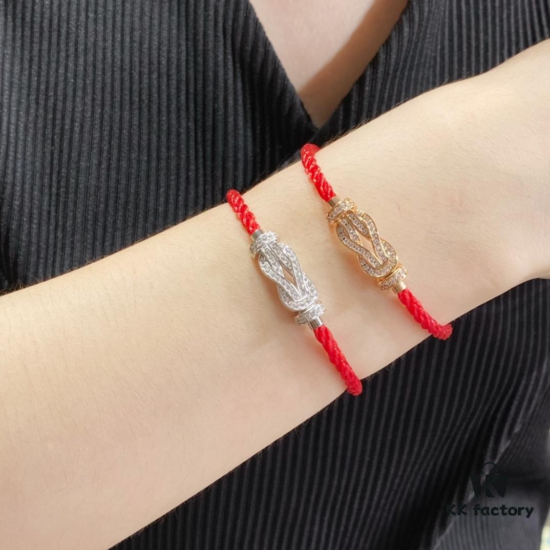 Fred Small Full Diamond Infinity Knot Red String Bracelet, Luxury 18K Gold Plated, Precision Micro-Inlay, Fashionable and Elegant Design
