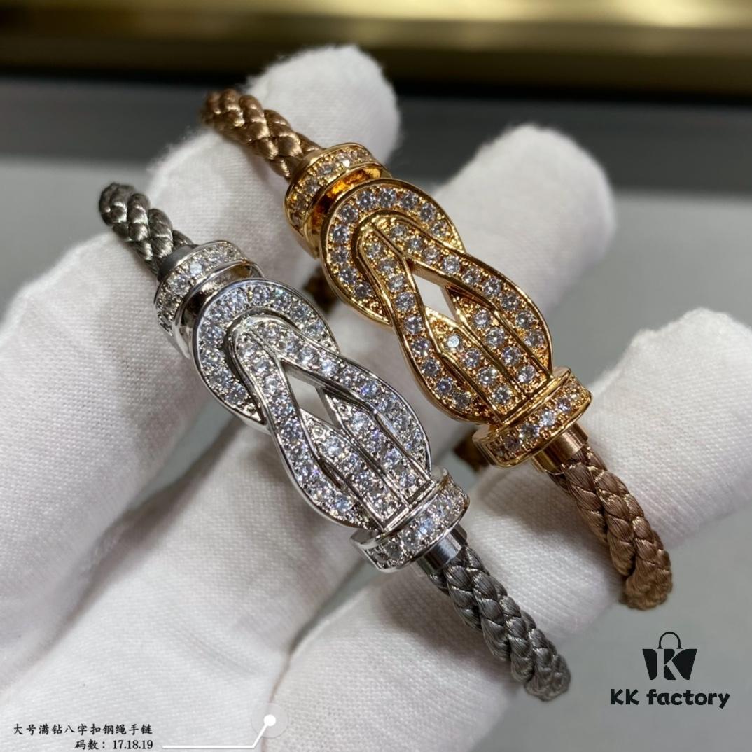 Fred Large Full Diamond Infinity Clasp Steel Rope Bracelet – Luxury Fashion Exquisite High-End Custom Design, Thickened 18K Gold Plated Craftsmanship, Precision Micro-Pave, Must-Have Item for Influencers and Style Seekers