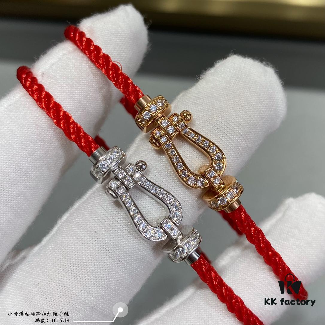 FRED Small Full Diamond Horsehoof Knot Red String Bracelet - Luxury Fashion Elegant Design, High-End Custom Jewelry with Thick 18K Gold Plated Electroplating and Precision Micro-Inlay, Must-Have Accessory for Trendsetters and Influencers