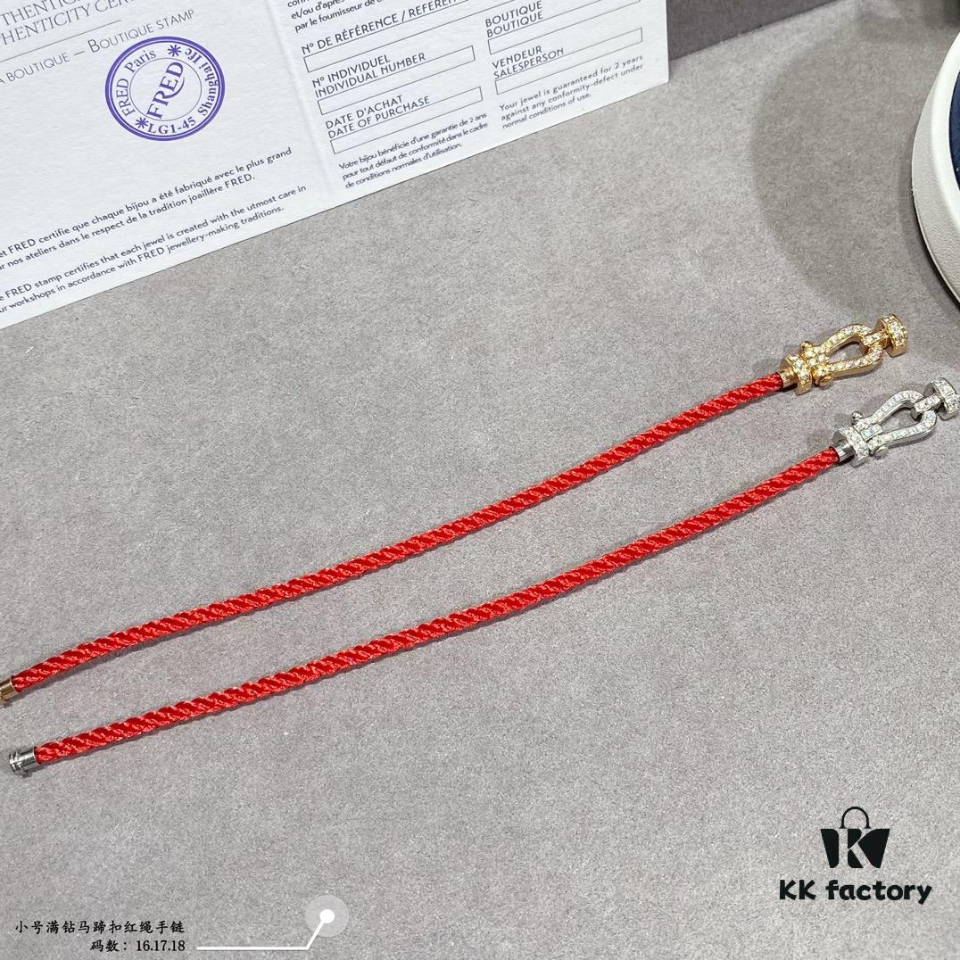 FRED Small Full Diamond Horsehoof Knot Red String Bracelet - Luxury Fashion Elegant Design, High-End Custom Jewelry with Thick 18K Gold Plated Electroplating and Precision Micro-Inlay, Must-Have Accessory for Trendsetters and Influencers