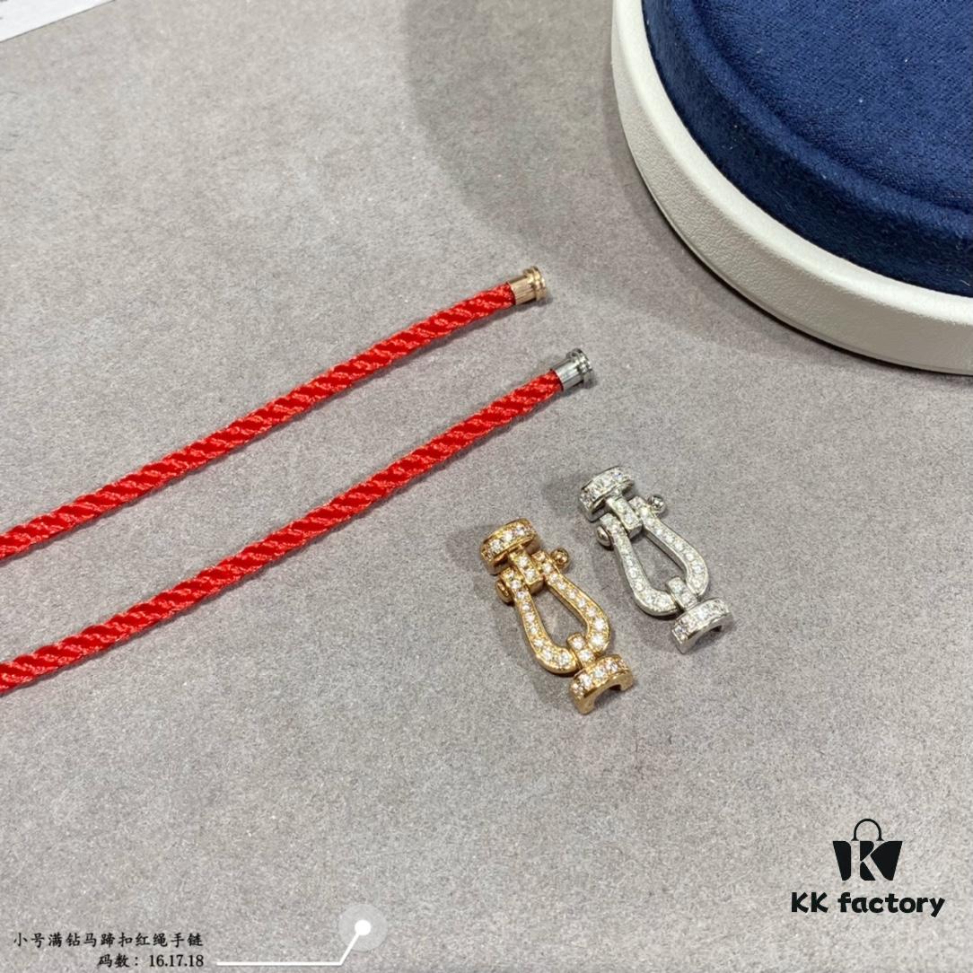 FRED Small Full Diamond Horsehoof Knot Red String Bracelet - Luxury Fashion Elegant Design, High-End Custom Jewelry with Thick 18K Gold Plated Electroplating and Precision Micro-Inlay, Must-Have Accessory for Trendsetters and Influencers