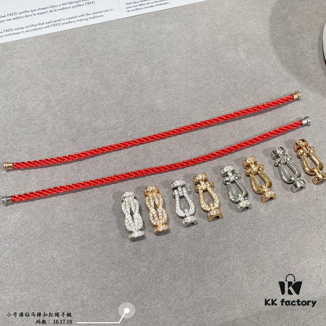 FRED Small Full Diamond Horsehoof Knot Red String Bracelet - Luxury Fashion Elegant Design, High-End Custom Jewelry with Thick 18K Gold Plated Electroplating and Precision Micro-Inlay, Must-Have Accessory for Trendsetters and Influencers