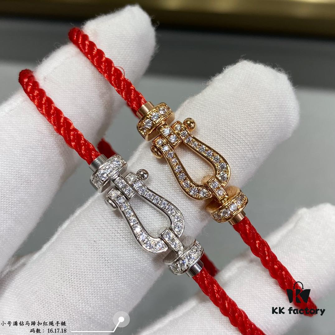 FRED Small Full Diamond Horsehoof Knot Red String Bracelet - Luxury Fashion Elegant Design, High-End Custom Jewelry with Thick 18K Gold Plated Electroplating and Precision Micro-Inlay, Must-Have Accessory for Trendsetters and Influencers
