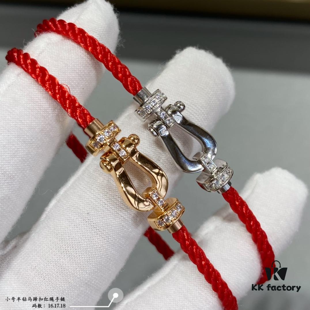 Fred Small Half-Drilled Horseshoe Knot Red String Bracelet - High-End Custom Fashion Luxury Item, Thickened 18K Gold Plated Craftsmanship with Precision Micro-Inlay, Must-Have Accessory for Trendsetters and Influencers, Platinum Finish