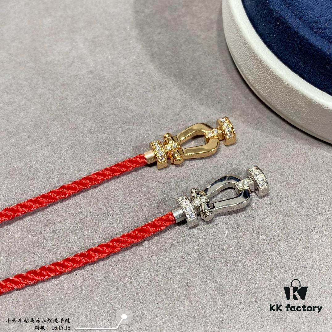 Fred Small Half-Drilled Horseshoe Knot Red String Bracelet - High-End Custom Fashion Luxury Item, Thickened 18K Gold Plated Craftsmanship with Precision Micro-Inlay, Must-Have Accessory for Trendsetters and Influencers, Platinum Finish