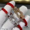 Fred Large Full Diamond Horseshoe Red String Bracelet – Luxury Fashion Elegant Design, High-End Customized Thickened 18K Gold Plated Craftsmanship, Precision Micro-Pave, Must-Have Accessory for Influencers and Style Enthusiasts, Platinum and Rose Gold Options