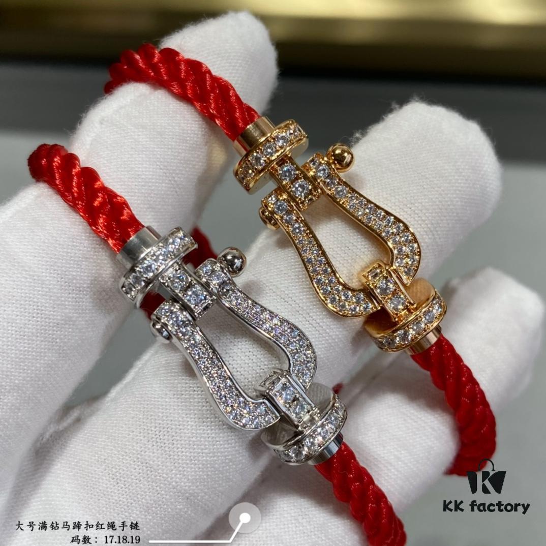 Fred Large Full Diamond Horseshoe Red String Bracelet – Luxury Fashion Elegant Design, High-End Customized Thickened 18K Gold Plated Craftsmanship, Precision Micro-Pave, Must-Have Accessory for Influencers and Style Enthusiasts, Platinum and Rose Gold Options