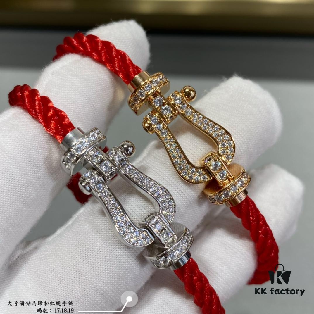 Fred Large Full Diamond Horseshoe Red String Bracelet – Luxury Fashion Elegant Design, High-End Customized Thickened 18K Gold Plated Craftsmanship, Precision Micro-Pave, Must-Have Accessory for Influencers and Style Enthusiasts, Platinum and Rose Gold Options