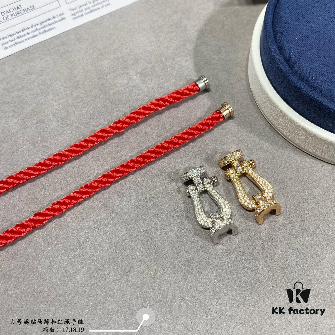 Fred Large Full Diamond Horseshoe Red String Bracelet – Luxury Fashion Elegant Design, High-End Customized Thickened 18K Gold Plated Craftsmanship, Precision Micro-Pave, Must-Have Accessory for Influencers and Style Enthusiasts, Platinum and Rose Gold Options