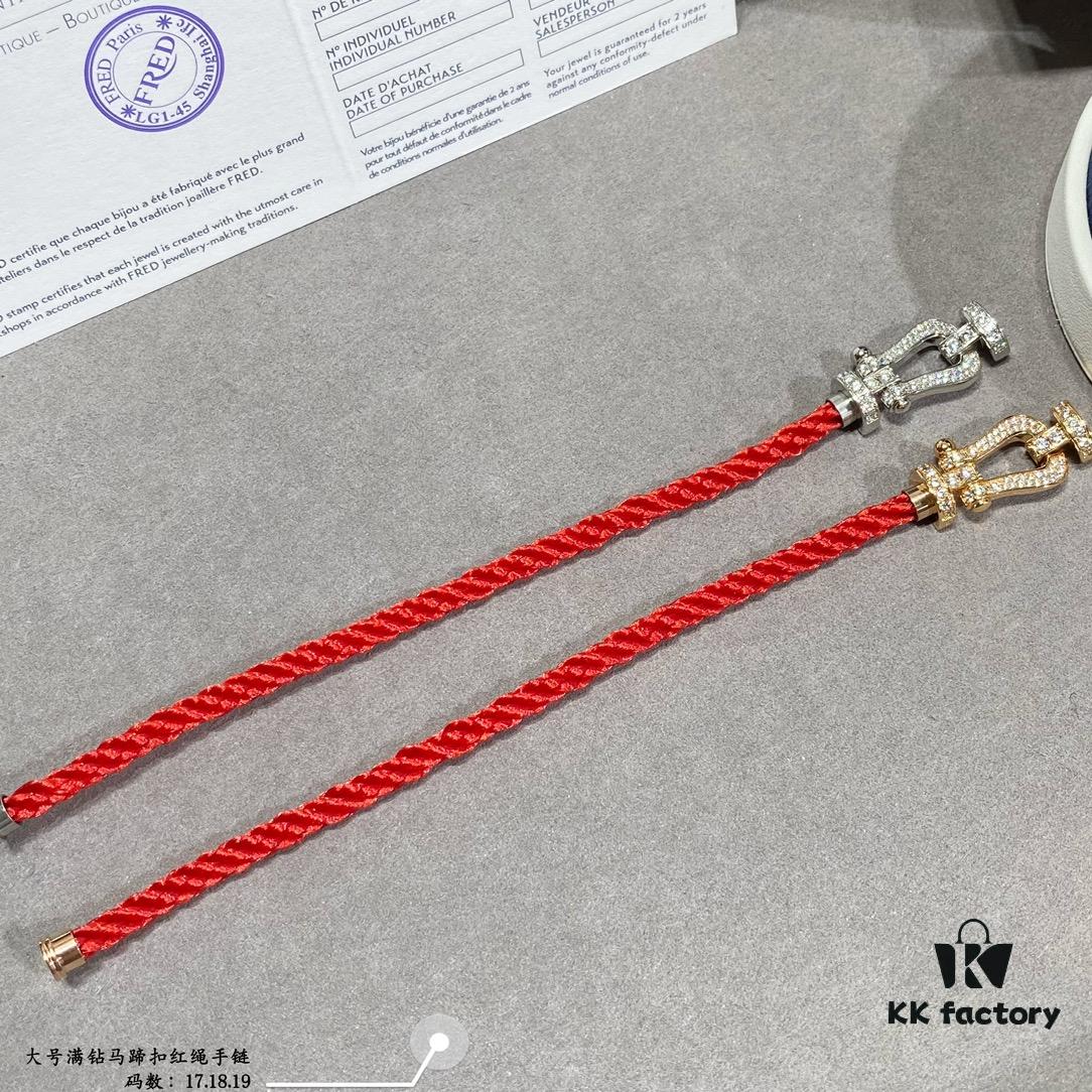 Fred Large Full Diamond Horseshoe Red String Bracelet – Luxury Fashion Elegant Design, High-End Customized Thickened 18K Gold Plated Craftsmanship, Precision Micro-Pave, Must-Have Accessory for Influencers and Style Enthusiasts, Platinum and Rose Gold Options